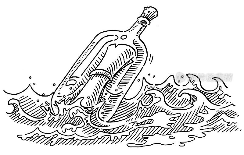 Message In A Bottle In The Sea Drawing